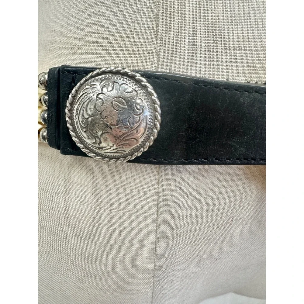 Tony Lama Black Leather Hairpipe Bone Concho Western Belt 32 Cowgirl Boho Rodeo